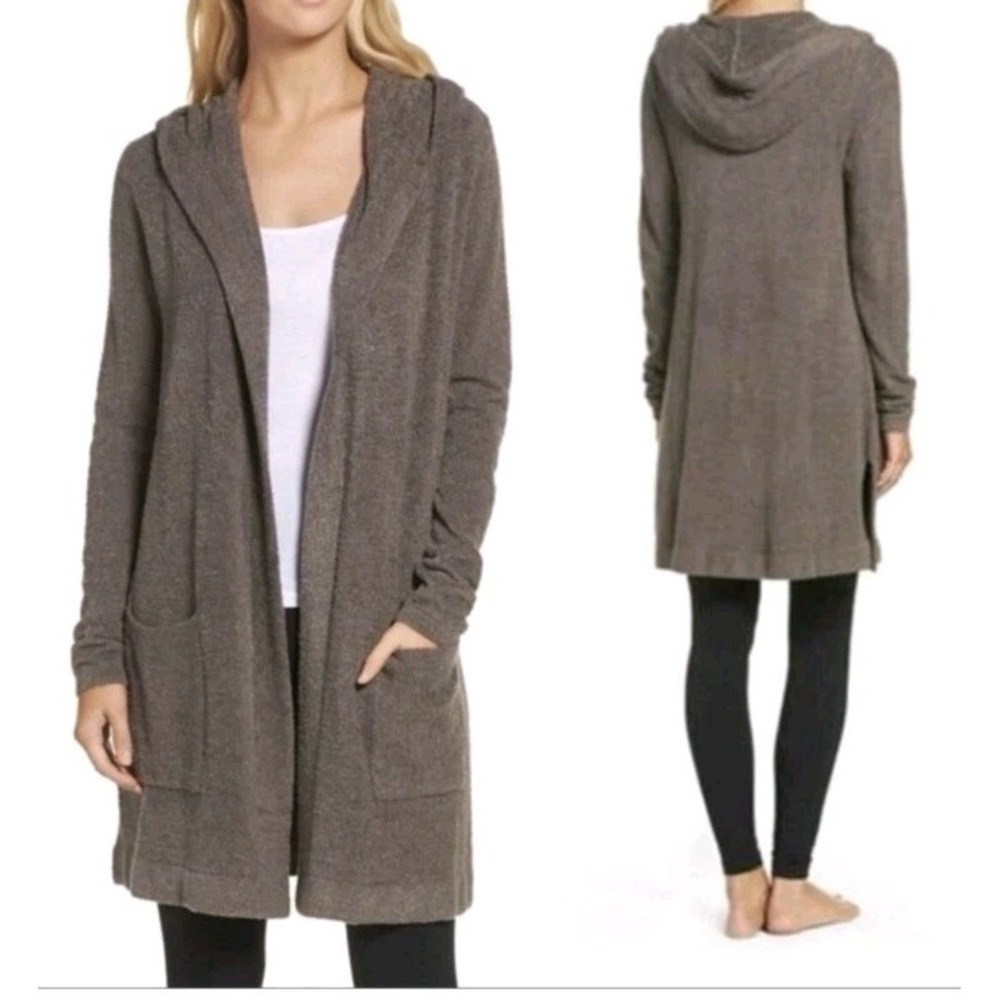 Barefoot Dreams L Cozychic Lite Hoodie‎ Long Cardigan Gray Lagenlook Hooded Soft